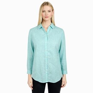 J. McLaughlin Light blue 100% Linen Button Shirt Long Sleeve Beachy Size S